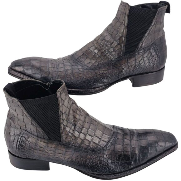 JO Ghost Crocodile Print Mens 13 US EU46 Gray Leather Zipper Ankle Boots Italy - Picture 3 of 16